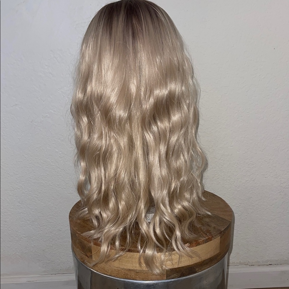 Rooted Blonde Synthetic Wig – 23” Long, Lace Part, Loose Waves # P